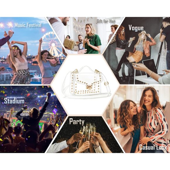 Clear Crossbody Bag Women Small Stadium Approved Waterproof PVC Elegant - Picture 5 of 6